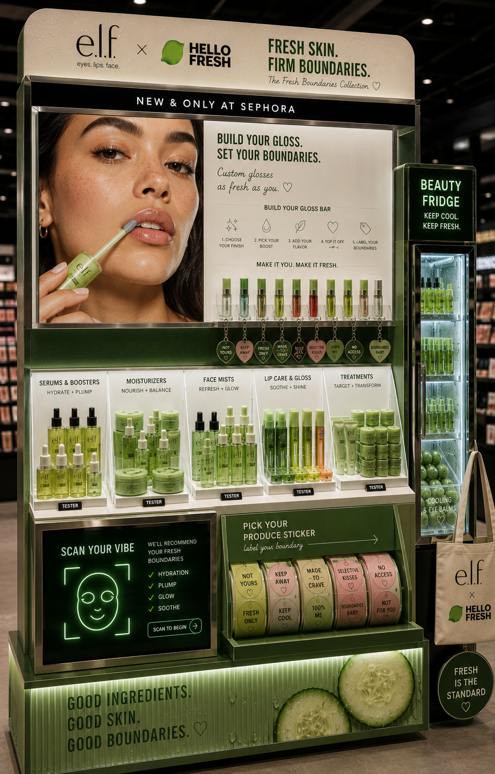 e.l.f. x HelloFresh Beauty Fridge retail display concept